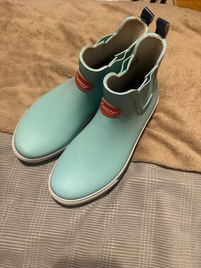 Mint blue Rainangel Boots with Red Logo Patch